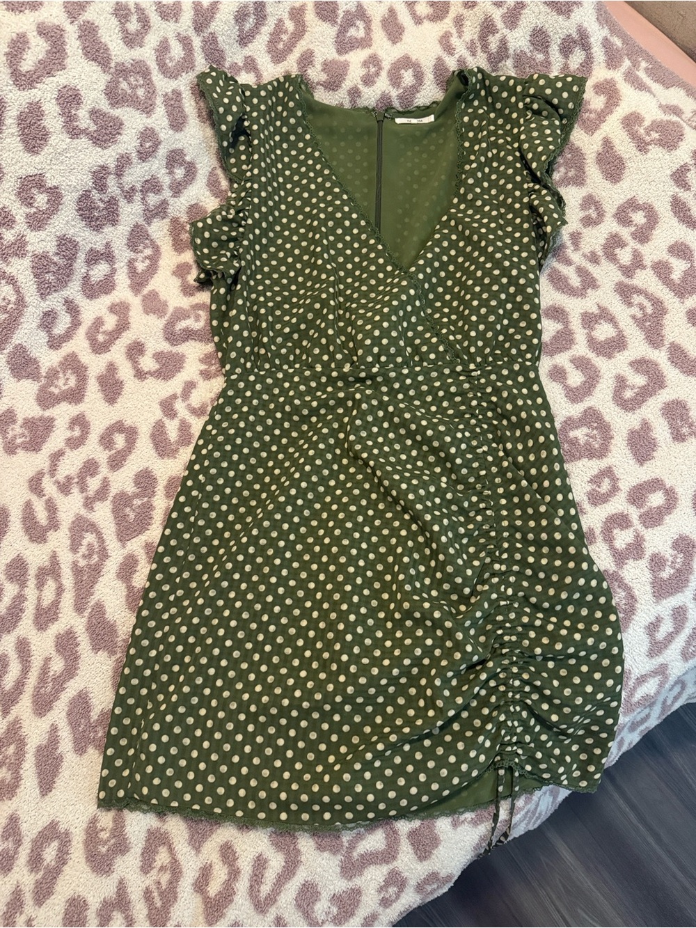Tularosa Green Polka Dot Wrap-Style Mini Dress